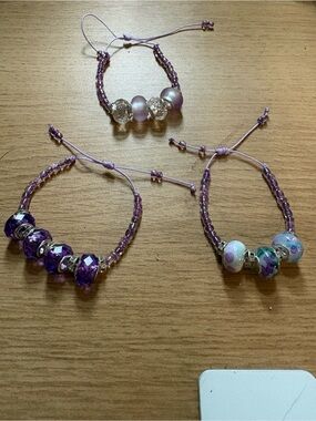 Purple Beaded Charm Bracelet Trio for Women - Adjustable Stackable Set